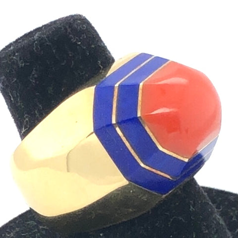 18K Blue Enamel and Coral Ring  CR0326