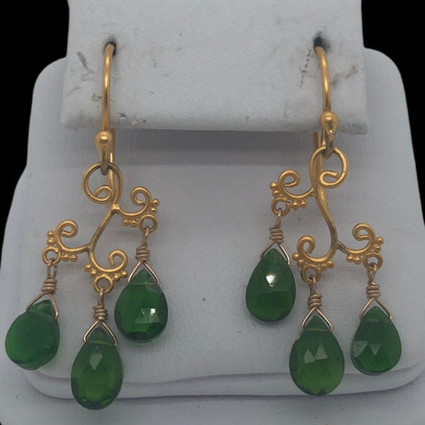 Designer Vermeil Chandelier Earrings with Green Diopside Dangles on Earwire    CE0169