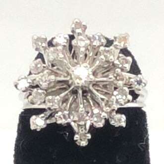 14K White Gold Diamond Snowflake Cluster Ring  CR0307