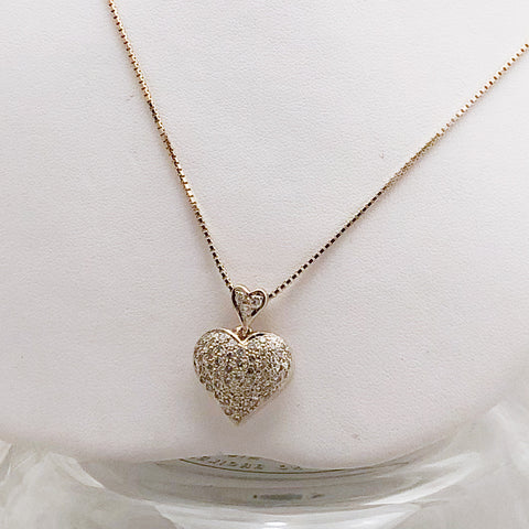 14K Yellow Gold Heart Pave Diamond Necklace   CN0057