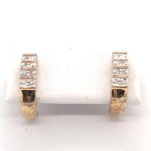14K Yellow Gold 1/2 Hoop Earrings with Clear Stones  CE0204