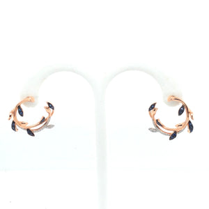 14K Rose Gold Earrings in a Circle with Diamonds & Sapphires  CE0183