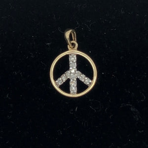10K Yellow Gold Clear Stone Peace Symbol Charm  CPend0059