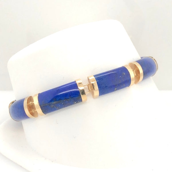 14K Yellow Gold Blue Stone Link Asian Detail Link Bracelet  CB0233