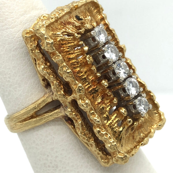 18K Yellow Gold Long Ring with Diamonds  CR0281