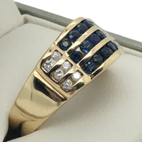 14K Yellow Gold Channel Set Blue Sapphire & Diamond Accent Ring  CR0279