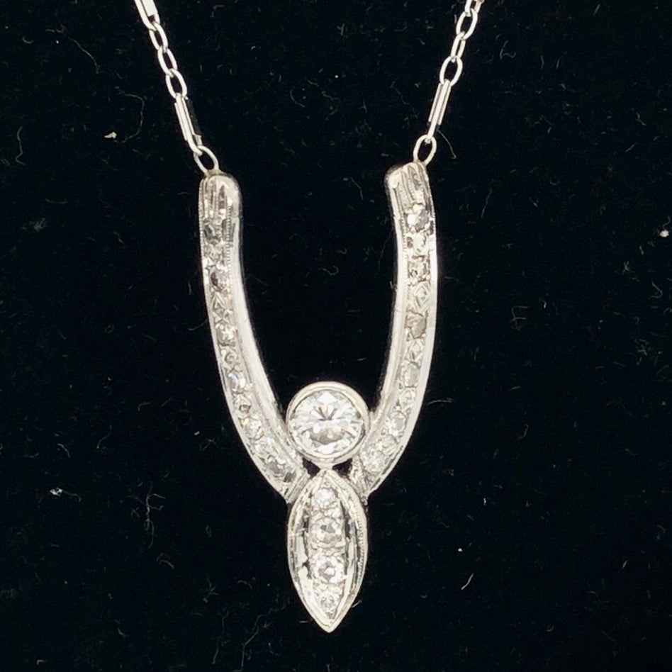 14K White Gold Horseshoe Style Diamond Pendant on 14K White Gold Chain Necklace  CN0102